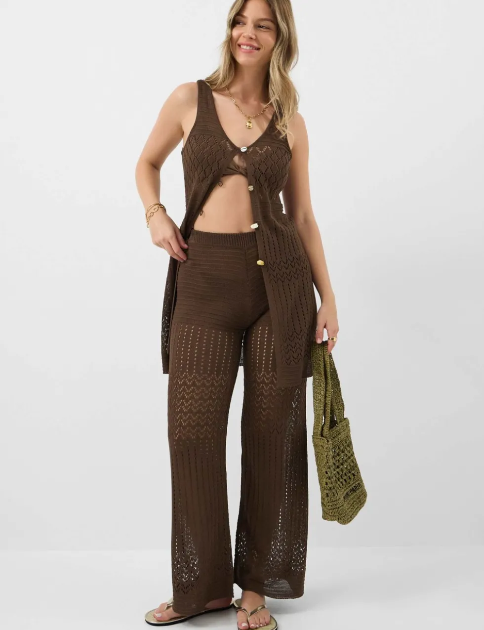 Openstitch Button Front Knitted Top