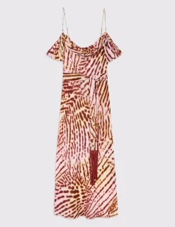 Orchid Print Scarf Detail Midi Dress