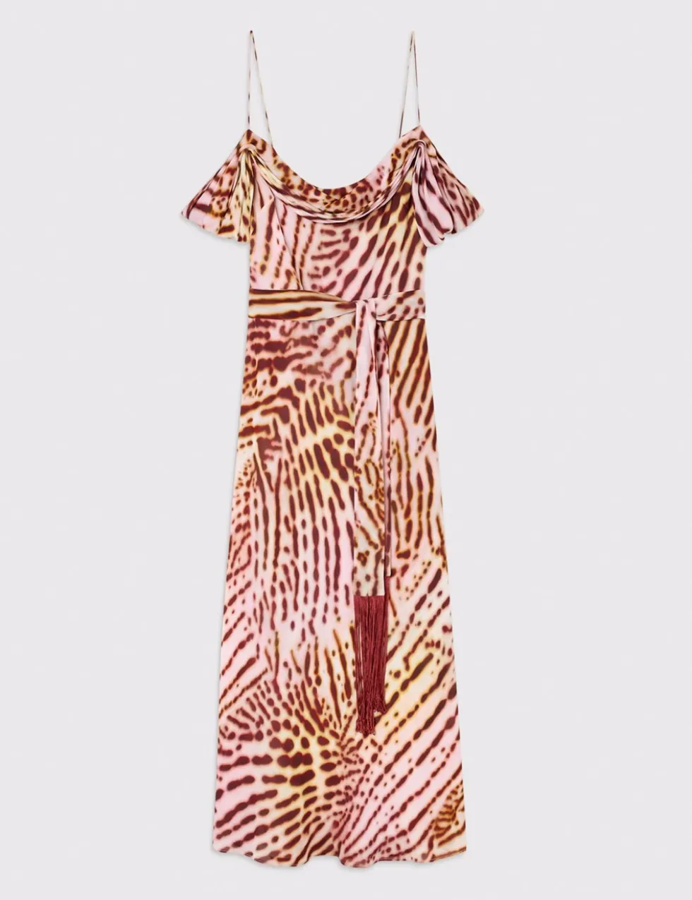 Orchid Print Scarf Detail Midi Dress