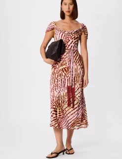 Orchid Print Scarf Detail Midi Dress
