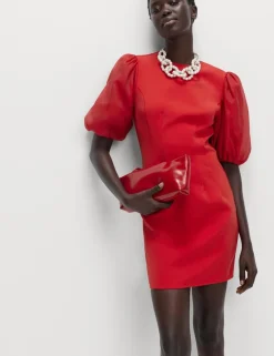 Organza Puff Sleeve Mini Shift Dress