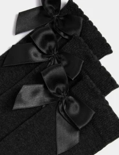 3p Cotton Rich Picot Knee High Bow Socks (6-8½ Small - 4-7 Large)