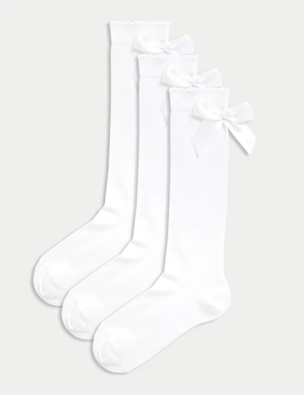 3p Cotton Rich Picot Knee High Bow Socks (6-8½ Small - 4-7 Large)
