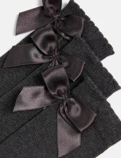3p Cotton Rich Picot Knee High Bow Socks (6-8½ Small - 4-7 Large)