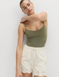 Padded Beaded Scoop Neck Swimsuit