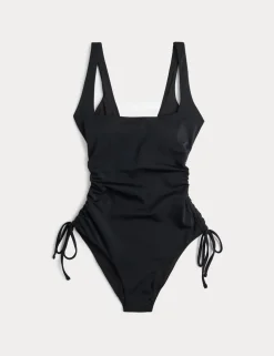 Padded Drawstring Side Square Neck Swimsuit