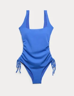 Padded Drawstring Side Square Neck Swimsuit