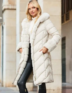 Padded Hooded Faux Fur Detail Puffer Coat