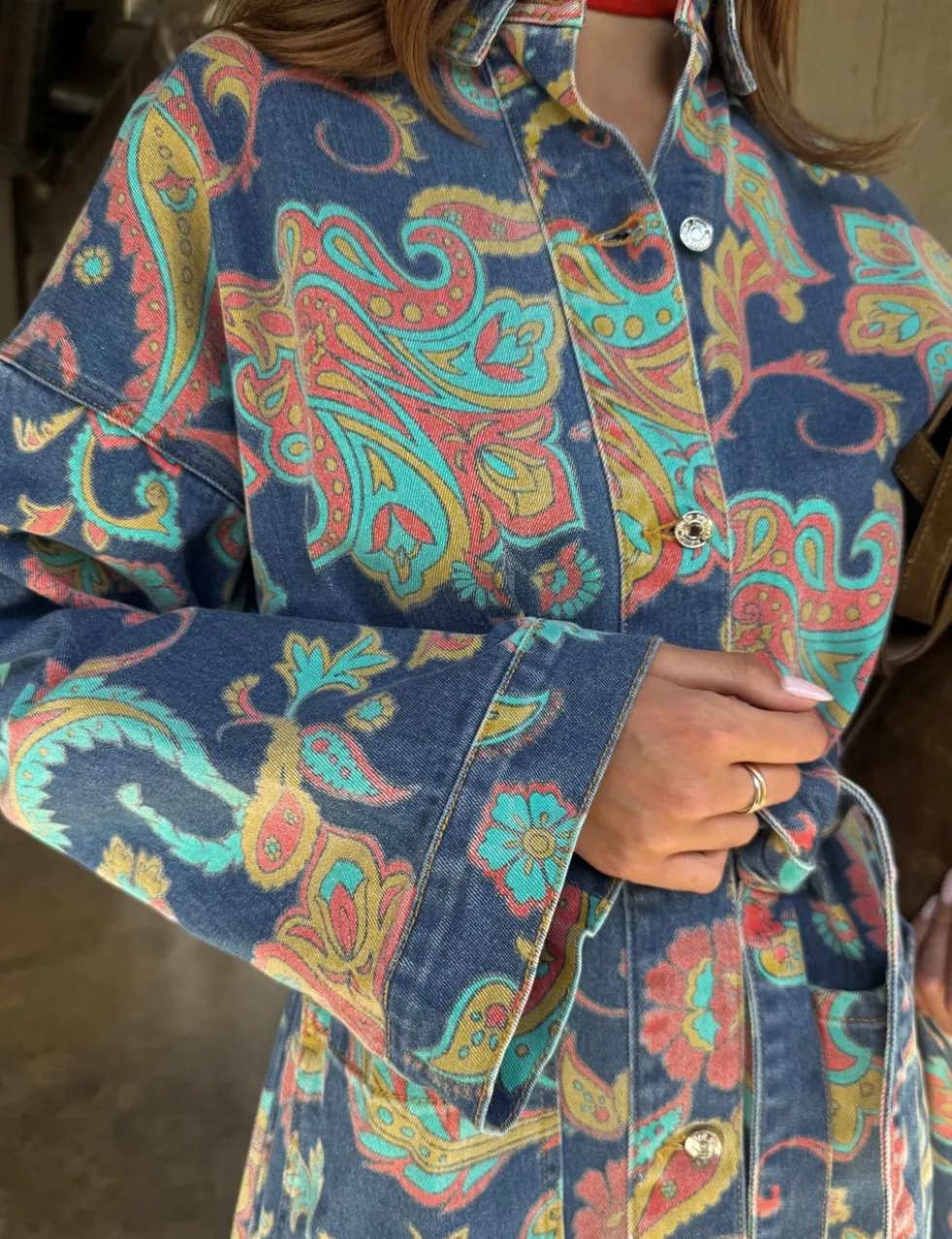 Paisley Denim Belted Shacket