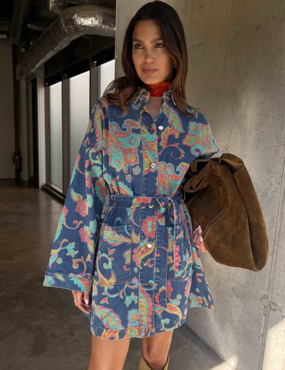 Paisley Denim Belted Shacket