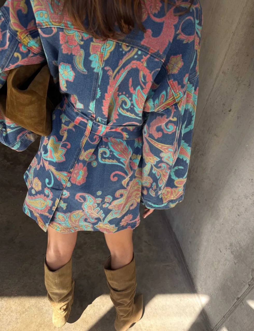Paisley Denim Belted Shacket