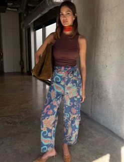 Paisley Print Barrel Jeans