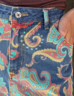Paisley Print Barrel Jeans