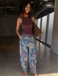Paisley Print Barrel Jeans