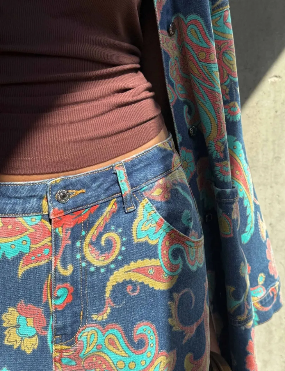 Paisley Print Barrel Jeans