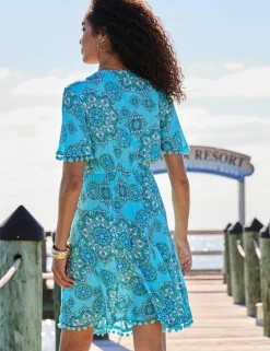 Paisley V-Neck Knee Length Waisted Dress