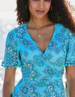 Paisley V-Neck Knee Length Waisted Dress