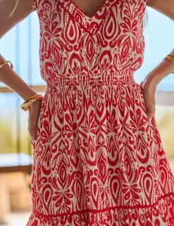Paisley V-Neck Knee Length Tiered Dress