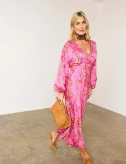 Paisley V-Neck Midaxi Waisted Dress
