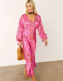 Paisley V-Neck Midaxi Waisted Dress