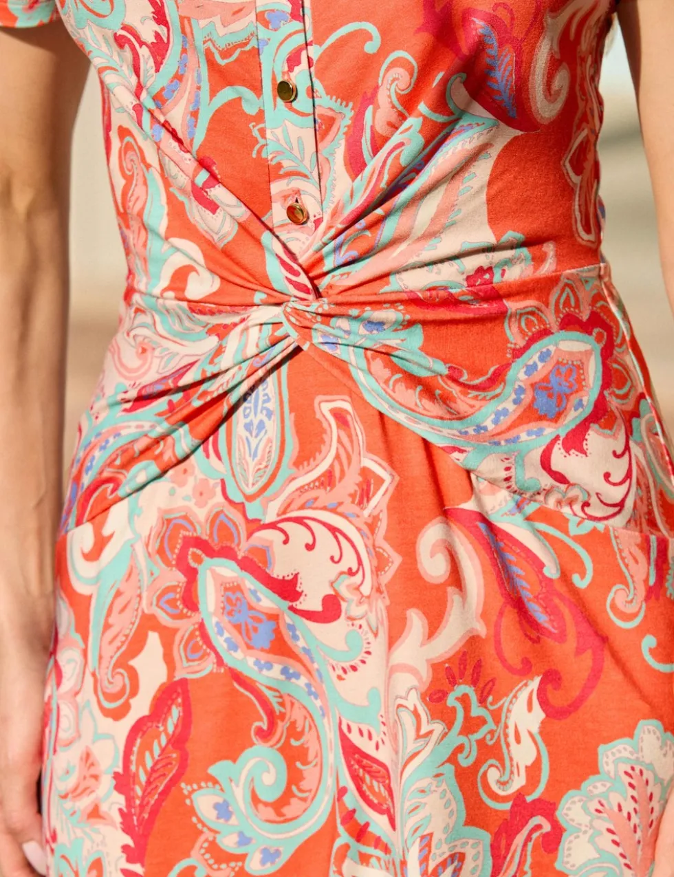 Paisley V-Neck Twist Front Midi Dress