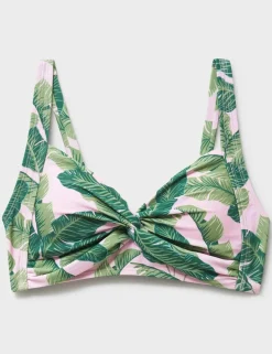 Palm Tree Padded Twist Front Plunge Bikini Top