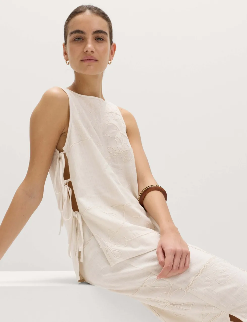 Patchwork Tie Side Vest with Linen