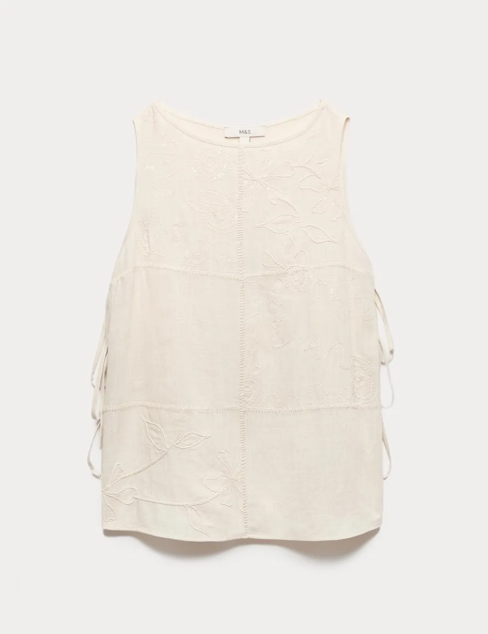 Patchwork Tie Side Vest with Linen