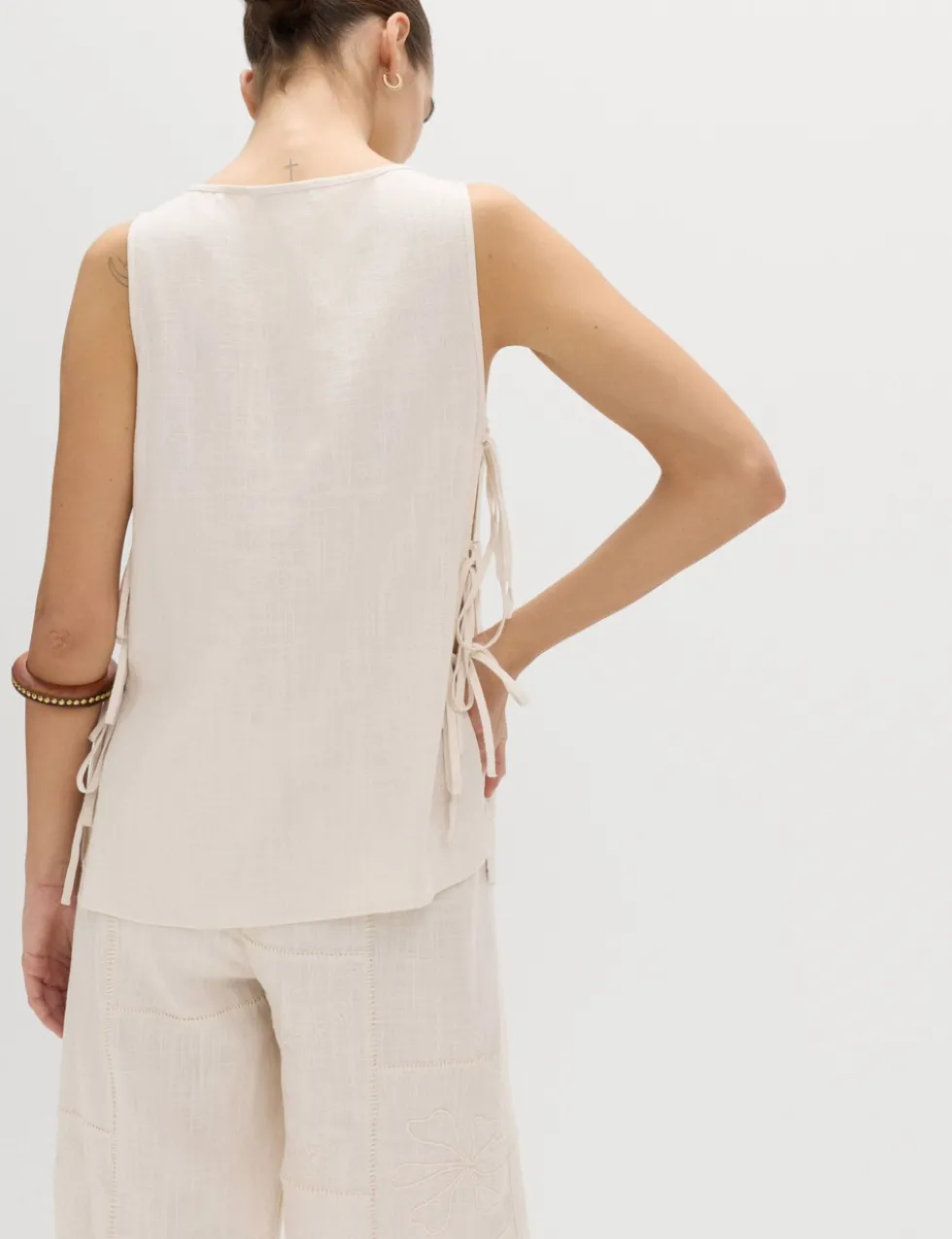 Patchwork Tie Side Vest with Linen