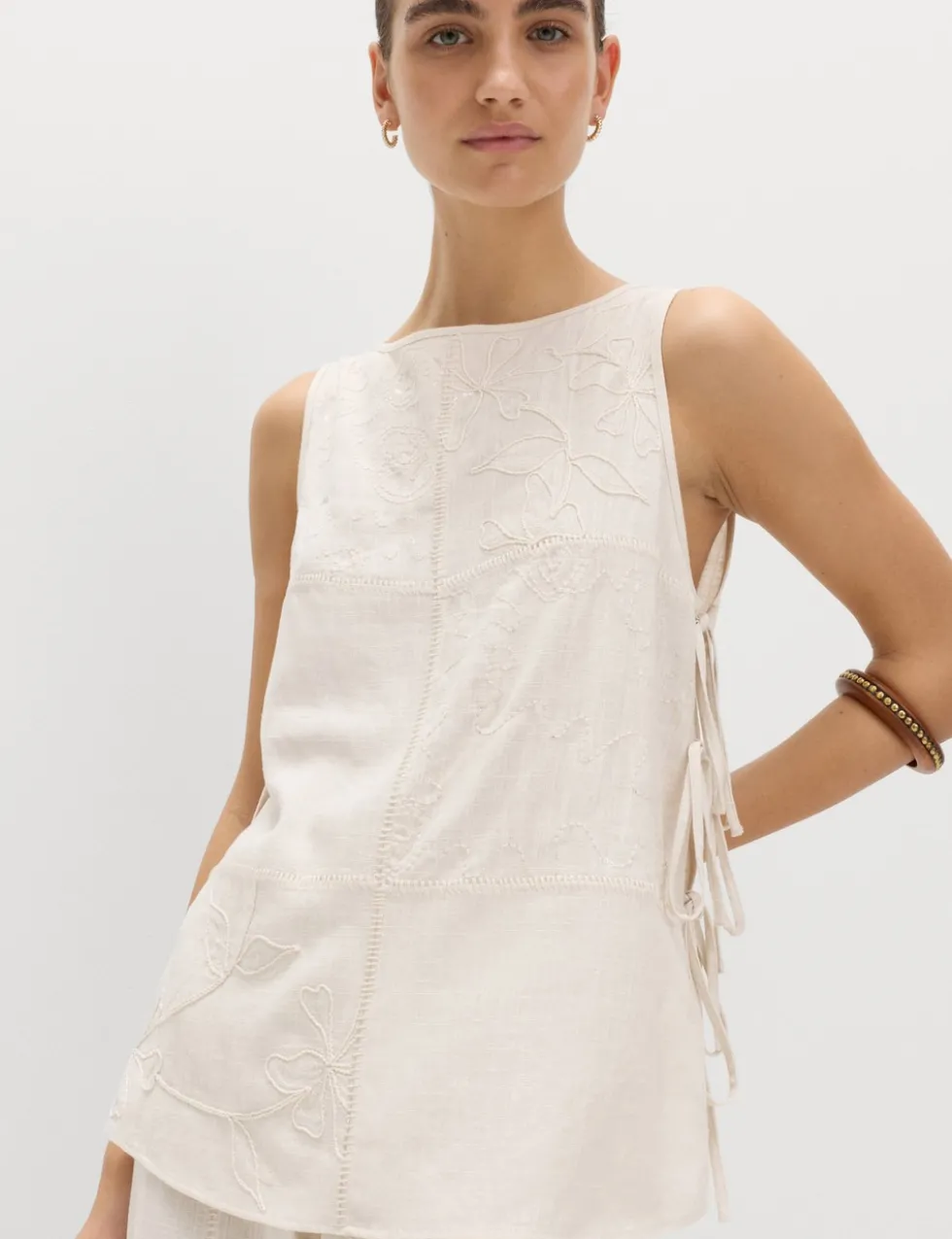 Patchwork Tie Side Vest with Linen