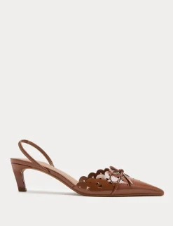 Patent Bow Cut Out Kitten Heel Pointed Slingback Shoes