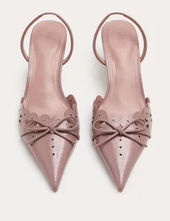 Patent Bow Cut Out Kitten Heel Pointed Slingback Shoes