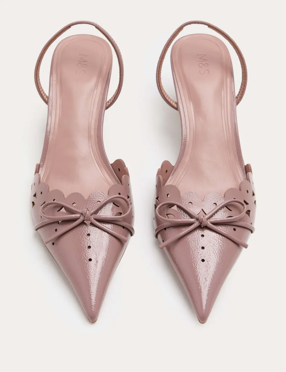 Patent Bow Cut Out Kitten Heel Pointed Slingback Shoes