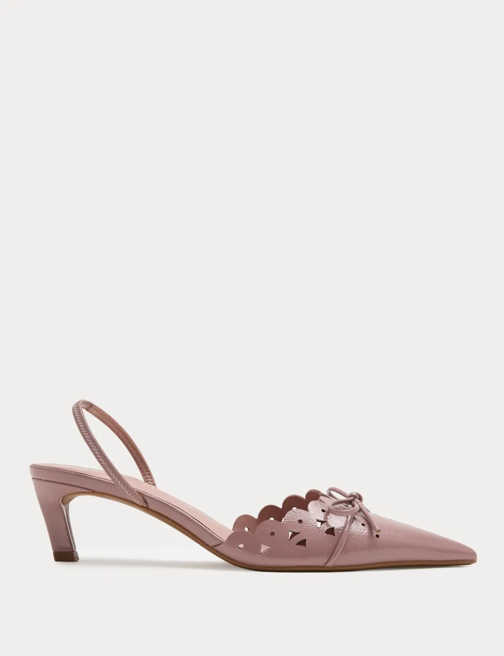 Patent Bow Cut Out Kitten Heel Pointed Slingback Shoes