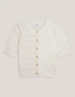 Patterned Pointelle Short Sleeve Cardigan