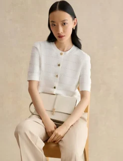 Patterned Pointelle Short Sleeve Cardigan