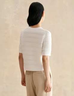 Patterned Pointelle Short Sleeve Cardigan