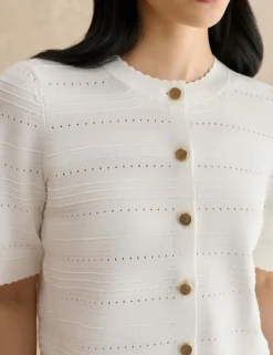 Patterned Pointelle Short Sleeve Cardigan