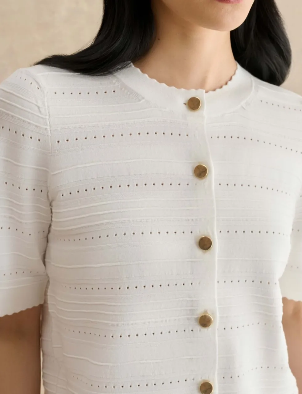 Patterned Pointelle Short Sleeve Cardigan
