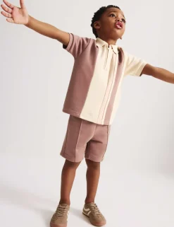 2pc Cotton Blend Pique Colour Block Polo Outfit (1-8 Yrs)