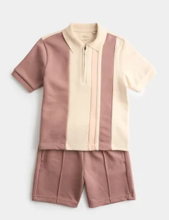 2pc Cotton Blend Pique Colour Block Polo Outfit (1-8 Yrs)