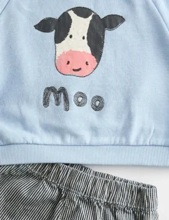 2pc Cotton Rich Cow Top & Bottom Outfit