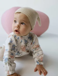 3pc Cotton Rich Floral Bodysuit with Hat and Tights (7lbs - 1Yrs)