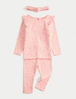 3pc Cotton Rich Jersey Strawberry Ditsy Outfit (0-3 Yrs)