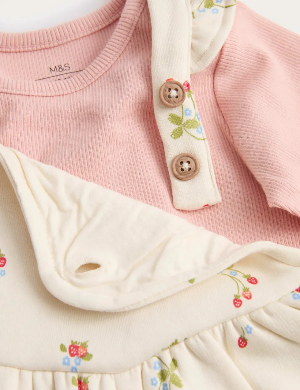 2pc Cotton Strawberry Ditsy Dungarees Outfit (0-3 Yrs)