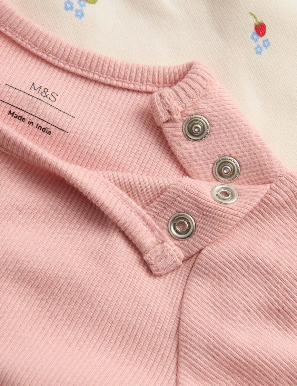2pc Cotton Strawberry Ditsy Dungarees Outfit (0-3 Yrs)