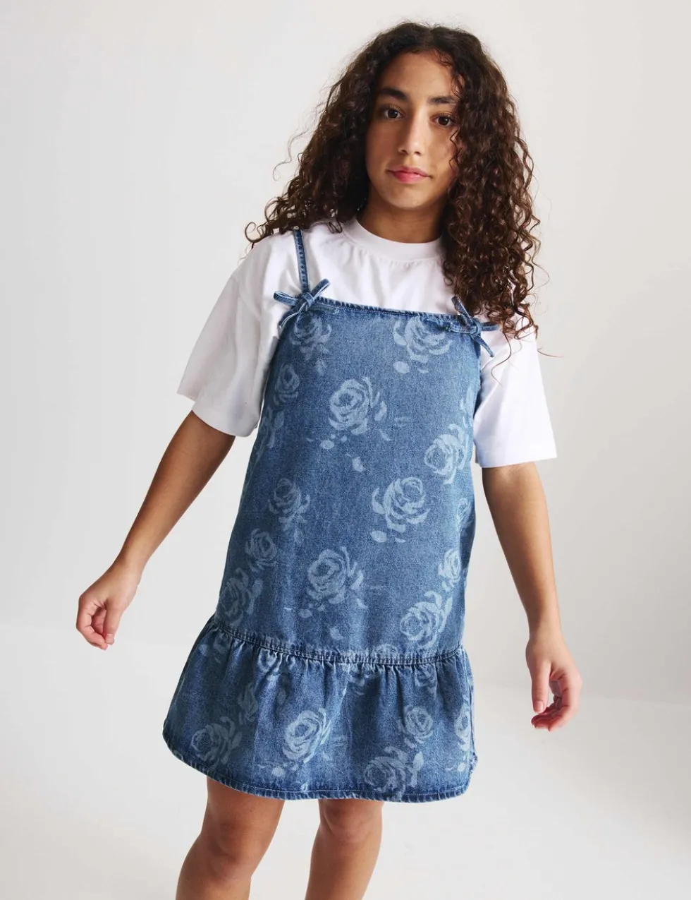 2pc Floral Print Denim Dress and Top (2-16 Yrs)