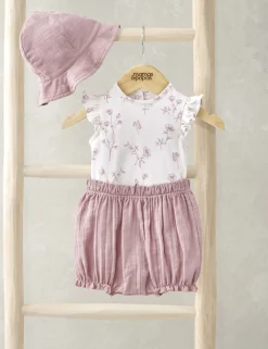 3pc Pure Cotton Floral Top & Bottom Outfit (0-12 Mths)