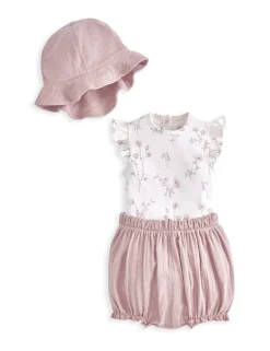 3pc Pure Cotton Floral Top & Bottom Outfit (0-12 Mths)