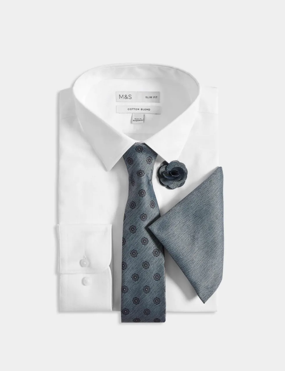 4pc Slim Fit Easy Iron Shirt and Tie Set
